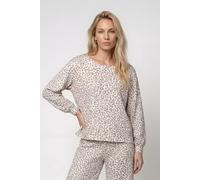 Sweatshirt MONARI "Sweatshirt Leo allover", Damen, Gr. 46, braun gem, Sweatware, Obermaterial: 80% Baumwolle, 20% Polyester, regular fit taillenbedeckt, Rundhals, eingesetzt angesetztes Bündchen, Swea