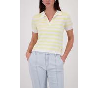 Poloshirt MONARI "Pullover Polo Ringel", Damen, Gr. 46, pastgelbger, Web, Obermaterial: 63% Viskose, 37% Polyacryl, geringelt, regular fit taillenbedeckt, V-Ausschnitt, eingesetzt gerader Abschluss, S