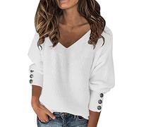 Pullover Baumwolle Damen, Feinstrickpullover Damen, Strickwaren Langärmeliger V Ausschnitt Pullis Kabelstrick Fleecepullover Dicker Warme Thermoshirts Solide Klassische Streetwear Weich Freizeit