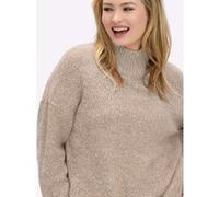 Stehkragenpullover SHEEGO "Pullover", Damen, Gr. 40/42, beige, meliert, 100% Polyacryl, meliert, Pullover Stehkragenpullover (44038551-40) beige, meliert