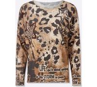 Strickpullover HEINE "Druck-Pullover", Damen, Gr. 40, braun (champagner, graphit, bedruckt), 44% Viskose, 25% Polyester, 19% Polyamid, 12% metallisierte Fasern, bedruckt, gemustert, mehrfarbig, Pullov