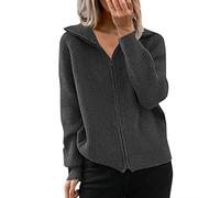 Pullover Damen, Damen Pullover Revers Full Zip Strickpullover Jacke Lässig Warm Strickjacke Langarm Oversize Cardigan Sweater Mantel Einfarbig Elegant Sweatshirt Winter Pulli Tops