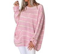 Pullover Damen, Damen Pullover Rundhals Streifen Aushöhlen Strickpullover Warm Lässig Sweater Langarm Oversize Sweatshirt Pulli Elegant Strickpulli Winter Locker Winterpullover