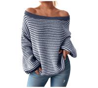 Pullover Damen, Damen Pullover Schulterfrei Lässig Strickpullover Warm Langarm Sweater Einfarbig Elegant Sweatshirt Pulli Winter Longpullover Casual Lose Strickpulli Oberteile
