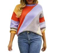 Pullover Damen, Damen Strickpullover Rundhals Blumen Drucken Weich Casual Pullover Warm Langarm Oberteil Tops Sweater Elegant Herbst Winter Pulli Sweatshirt Shirt Langarmshirt (Z131-Orange, L)