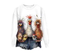 Pullover Damen Eagerlys Sweatshirt mit farbenfrohem, lustigem Hühner-Kunstdruck Dünnes Sweatshirt Damen angarmshirt Sport Damen (White, XXL)