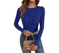 Pullover Damen Elegant Festlich Sweatshirt Damen Ohne Kapuze Sport Shirt Langarm Damen Baumwolle Pullover Damen Elegant Winter Langarmshirts Damen Shirtbluse Damen Blue XL