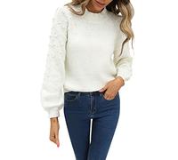 Pullover Damen Elegant, Langarmshirt Damen Elegant Festlich Strickpulli Mit Perlen Einfarbig Stehkragen Hemdbluse Klassischer Casualshirt Lässige Strickpullover Tunika Bluse Strick-Winterpullover