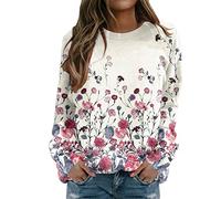 Pullover Damen Elegant ,Langarmshirt Rundhals mit Schicker Bunte Druck Sweatshirt T Shirt Langarm Lässiges Große Größen Langarmshirts für Frauen Party Oberteil Oversize Tunika Top Bluse Sportshirt