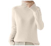 Pullover Damen Elegant Rollkragenpullover Casual Gestrickt Pulli Langarm Grobstrickpullover Lose Beiläufige Sweatshirts Rollkragenpullover Damen Baumwolle Für Winter Ribbed Strick Pullover Tops