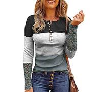 Pullover Damen Elegant - Spitzen Oberteile Henley Langarmshirt Damen Stricktop T Shirt U-Ausschnitt Knopfleiste Langarm Bluse Basic Pulli Tunika Slim Fit Gerippte Gestrickte Tops für Damen
