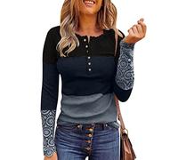 Pullover Damen Elegant - Spitzen Oberteile Henley Langarmshirt Damen Stricktop T-Shirt V-Ausschnitt Knopfleiste Langarm Bluse Basic Pulli Tunika Slim Fit Gerippte Gestrickte Tops für Damen