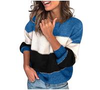Pullover Damen Elegant - Strickpullover Damen Farbblock Gestreifter Pulli Langarm Locker Lässig Langarmshirt Strick Sweater Sweatshirt Strickpulli Oberteile Blusen & Tuniken für Frauen