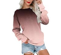 Pullover Damen Farbverlauf- Langarmshirt Damen Streetwear-Trend Sweatshirt Damen Ohne Kapuze Rundhals Süßes Lässig Sport Shirt Langarm Oberteile Pulli Top Sweatshirts für Frauen Teenager Mädchen