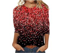 Pullover Damen Glitzer Druck Shirt Langarm Oberteile Glitzer Motive Festlich Tunika Pailletten T-Shirt 3/4 Arm Oberteile Große Größen Abend Party Langarm Gold Damenbluse Bluse Langarmshirt T-Shirt