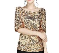 Pullover Damen Glitzer Shirt Kurzarm Oberteile Schön Glänzend Pailletten Tops Tshirt Elegant Festlich Damenbluse Mode Abend Party Wedding Glitzertop Bluse Tunika