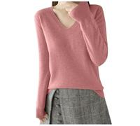 Pullover Damen Herbst Winter V-Ausschnitt Strickpullover Longpullover Langarm Stricktop Leicht Strick Pulli Shirt Elegant Strickpulli Dünne Weich Knit Sweater Warm Langarmshirt Outfit Rosa Blau Xl Xxl