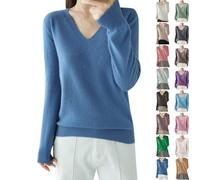 Pullover Damen Herbst Winter V-Ausschnitt Strickpullover Longpullover Langarm Stricktop Leicht Strick Pulli Shirt Elegant Strickpulli Dünne Weich Knit Sweater Warm Langarmshirt Outfit Rosa Blau Xl Xxl