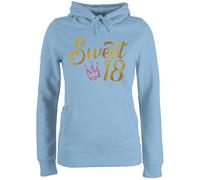 Pullover Damen Hoodie Frauen - 18. Geburtstag - Sweet Eighteen Glitzer Optik mit Krone - S - Hellblau - 18 pulli volljährig oberteil 18ten kapuze zum 18.geburtstag kapuzenshirt 18-geburtstag