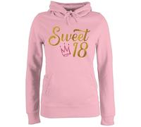 Pullover Damen Hoodie Frauen - 18. Geburtstag - Sweet Eighteen Glitzer Optik mit Krone - S - Hellrosa - 18 pulli volljährig oberteil 18ten kapuze zum 18.geburtstag kapuzenshirt 18-geburtstag