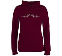 Pullover Damen Hoodie Frauen - Biker - Herzschlag Motorrad I Motorbike - S - Burgundrot - mottorad geschenk bike fun-kapuzenpullover geschenke für motorradfahrerinnen motorad ekg kapuzenpullover