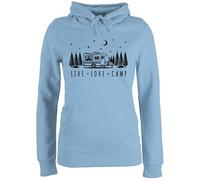 Pullover Damen Hoodie Frauen - Camping - Live, Love, Camp - Roadtrip Van Life Accessoires - L - Hellblau - Frau Camper campingfans campen Motiv zelten Motive für mit Geschenke