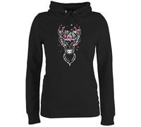 Pullover Damen Hoodie Frauen - Kompatibel mit Oktoberfest - Hirsch - Hirschmotiv Geweih - XS - Schwarz - jagd trachtenhoody bayrische hirschen pulli trachtenpullover bayrisch bayerische hoddies