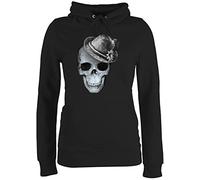 Pullover Damen Hoodie Frauen - Kompatibel Oktoberfest - Totenkopf mit Filzhut - XL - Schwarz - fun-kapuzenpullover trachten+pullover+damen bayern seppl hut oberteile trachtenpullover trachten