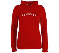 Pullover Damen Hoodie Frauen - Skiurlaub Apres Ski - Berge Herzschlag I Geschenk Bergliebhaber I Bergliebe - L - Rot - wanderbekleidung party outfit valemtinstagsgeschenk berg fun-kapuzenpullover
