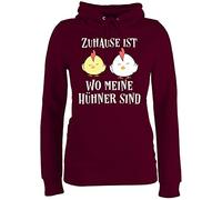 Pullover Damen Hoodie Frauen - Sprüche Statement mit Spruch - Zuhause ist wo meine Hühner sind - Huhn Lustig Landwirt Landwirtin Geschenk Hühnerstall - M - Burgundrot - sprüche+pullover sprueche