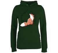 Pullover Damen Hoodie Frauen - Tiere Meerschweinchen Hase & Co. - Fuchs Fox Gechenk - L - Dunkelgrün - fuchspullover mit Tieren tiermotiv Kita Hoddies Tier Animal fuchsmotiv Pulli Print tiermotive