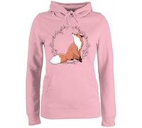 Pullover Damen Hoodie Frauen - Tiere Meerschweinchen Hase & Co. - Fuchs Fox Gechenk - M - Hellrosa - fuchspullover mit Tieren tiermotiv Kita Hoddies Tier Animal fuchsmotiv Pulli Print tiermotive