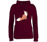 Pullover Damen Hoodie Frauen - Tiere Meerschweinchen Hase & Co. - Fuchs Fox Gechenk - XL - Burgundrot - fuchspullover mit Tieren tiermotiv Kita Hoddies Tier Animal fuchsmotiv Pulli Print tiermotive
