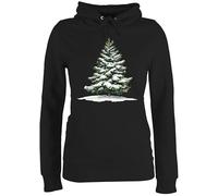 Pullover Damen Hoodie Frauen - Weihnachten - Motiv Weihnachtsbaum mit Schnee Geschenk Wintermotiv Schneebedeckte Tanne I Winter Geschenk zur Winterzeit - XXL - Schwarz - Weihnachtspullover Christmas