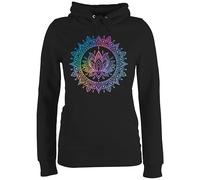 Pullover Damen Hoodie Frauen - Yoga - Mandala Lotusblume I Spirituelle Meditation I Pilates Lotus Entspannung - XL - Schwarz - joga wellness geschenke spirituell fans lotusblüte für blume alles