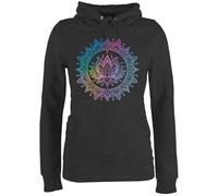 Pullover Damen Hoodie Frauen - Yoga - Mandala Lotusblume I Spirituelle Meditation I Pilates Lotus Entspannung - S - Anthrazit meliert - joga wellness geschenke spirituell fans lotusblüte für blume