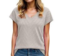 Pullover Damen Kurzarm V Ausschnitt Leicht Wolle Blended Strickpullover Fühling Sommer Pulli Trendige Strand-T-Shirts#01