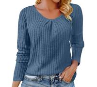 Pullover Damen Langarmshirt Merinowolle Sweatshirt Langarm Winterpullover Feinstrick Wollpullover Warm Rundhal Pulli Elegant Sweater Loose Fit Strickpullover Einfarbig Pullover