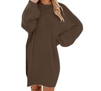 Pullover Damen Longpullover Damen Oversize Sweatshirt-Kleid Lose Langarm Winterkleid mit Fledermaus, Warme Pulloverkleid SchöNe Pullis BeiläUfige Rundhals Elegante Pullover Modische Shirtkleid