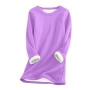 Pullover Damen Oversize Einfarbig Langarm Teddy Fleece Sweatshirt Warmer Plüsch Gefütterte Pulli Ohne Kapuze Casual Rundhals Oberteile Bequem Basic Langarmshirt Fleecepullover Winter Thermounterwäsche