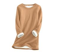 Pullover Damen Oversize Einfarbig Langarm Teddy Fleece Sweatshirt Warmer Plüsch Gefütterte Pulli Ohne Kapuze Casual Rundhals Oberteile Bequem Basic Langarmshirt Fleecepullover Winter Thermounterwäsche