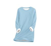 Pullover Damen Oversize Einfarbig Langarm Teddy Fleece Sweatshirt Warmer Plüsch Gefütterte Pulli Ohne Kapuze Casual Rundhals Oberteile Bequem Basic Langarmshirt Fleecepullover Winter Thermounterwäsche