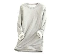 Pullover Damen Oversize Einfarbig Langarm Teddy Fleece Sweatshirt Warmer Plüsch Gefütterte Pulli Ohne Kapuze Casual Rundhals Oberteile Bequem Basic Langarmshirt Fleecepullover Winter Thermounterwäsche