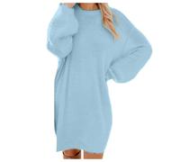 Pullover Damen Oversize Longpullover - Lang Lose Strickkleid Damen Herbst Winter Pulloverkleid Langarm Warme Pullis Rundhals Elegante Winterkleid Lässig Modische Wollkleid Knielang Dresses
