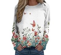 Pullover Damen, Pullover Damen Langarm Rundhals Sweatshirt Oberteile Blumen Schmetterling Drucken Langarmshirt Casual Oversized Pulli Tops Teenager Mädchen Winter Streetwear