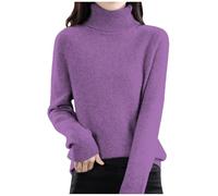 Pullover Damen Rollkragenpullover Basic Baumwoll Einfarbig Strickpullover Leicht Gestrickte Pulli Dünn Herbst Winter Sweater Warm Winterpullover Wollpullover Kaschmir Sweater Strickpulli