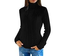 Pullover Damen Rollkragenshirt Langarm Tops Lose Grobstrick Casual Weich Jumper Sweater Damenpullover Langarm Elegant Winterpullover Grobstrick Weich