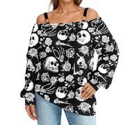 Pullover Damen sexy, Schulterfreies Oberteil Damen Elegant Y2k Top Pullover Off Shoulder Langarm Longpullover Einfarbig Sexy Tshirts Longshirt Causal Sweatshirt Sweater One Shirt, Weiß, 5XL