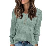 Pullover Damen Strickpullover Damen Oversize Langarmshirts Leichter Rundhals Casual Sweatshirt Pulli Tunika Langarm Long Sleeve Shirt Women Herbst LäSsige Oberteile Pulli Tops Mit Knöpfen