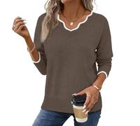 Pullover Damen Strickpullover Elegant Baumwoll Einfarbig Strickpulli Leicht Gestrickte Pulli Dünn Herbst Winter Sweater Warm Winterpullover Wollpullover V-Ausschnitt Kaschmir Sweater